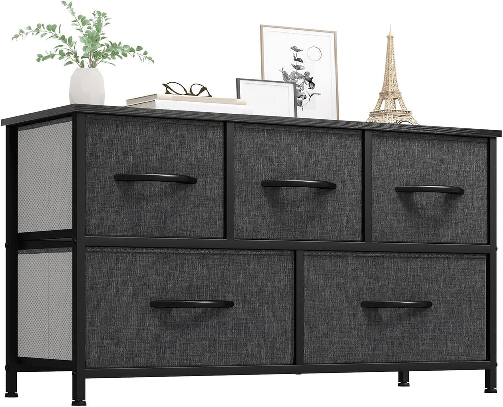 YITAHOME Dresser with 5 Drawers - Fabric Storage Tower, Black Dresser & C...