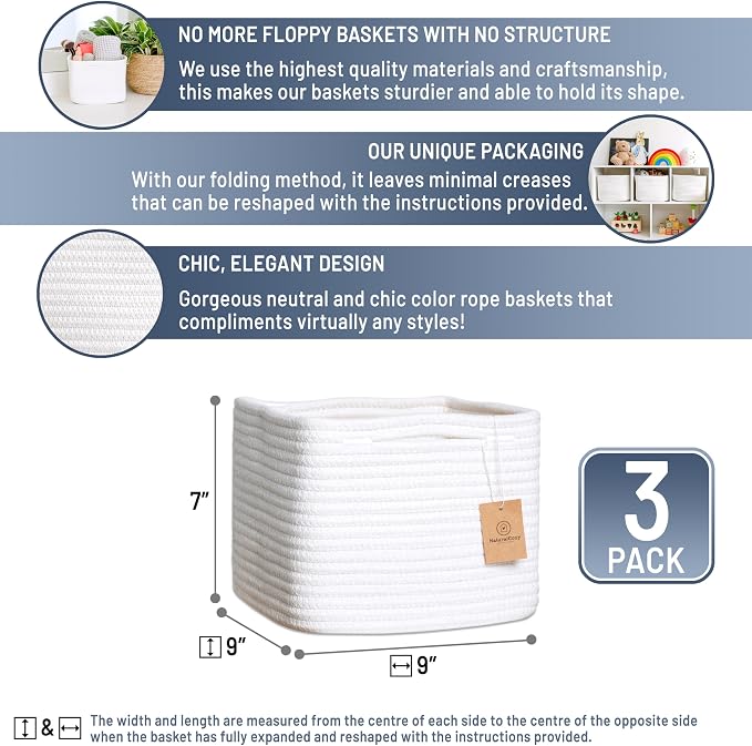 NaturalCozy Storage Cubes 9”x9”x7”Cotton Rope Woven Baskets - Image 2