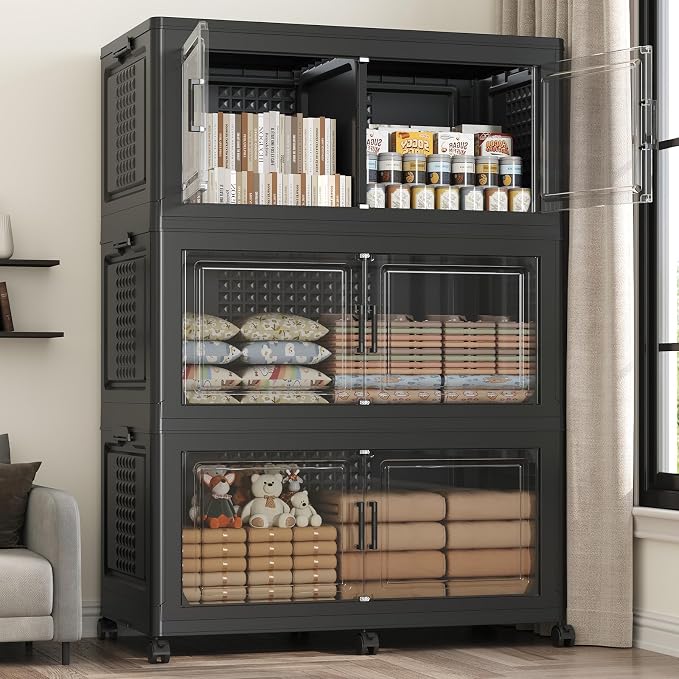 120GAL Storage Bins with Lid and Wheels, Stackable Closet Organizers and by Fangtueh