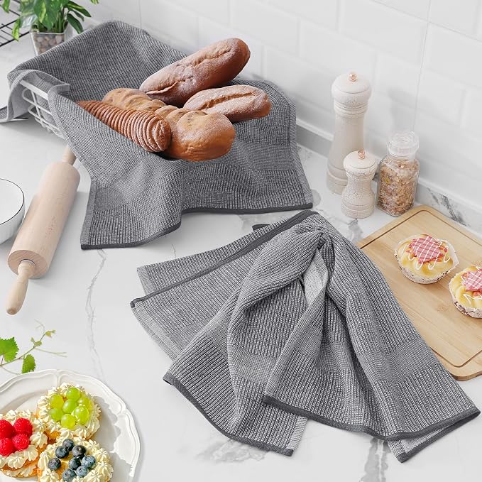 Homaxy Premium Kitchen Towels, Large Cotton Kitchen Hand Towels, Flat and Terry - Image 6