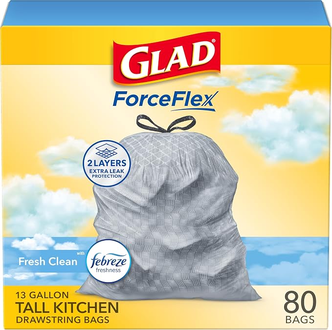 Glad ForceFlex Tall Kitchen Trash Bags, 13 Gallon, Fresh Clean by GladTrashFoodStorage