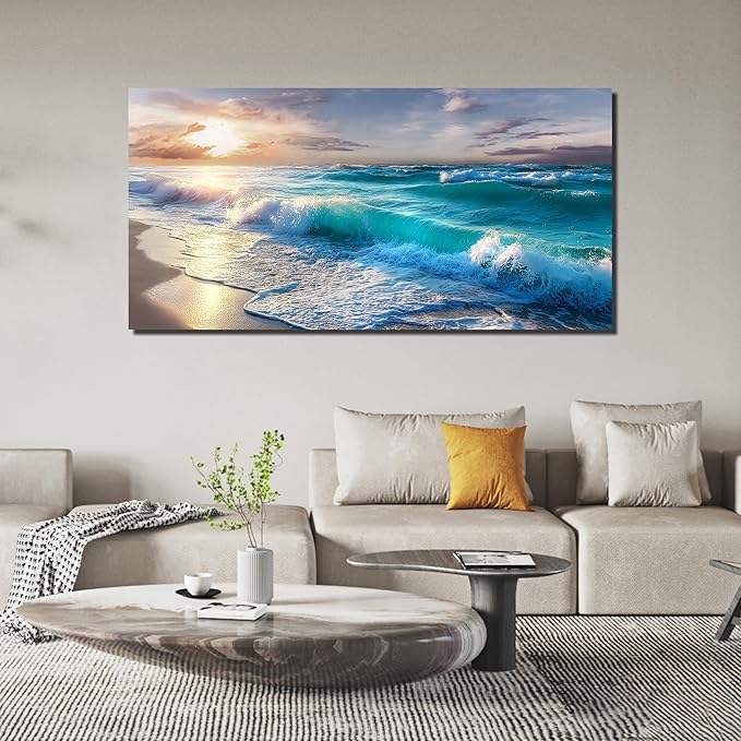 GUGIKA Ocean Wall Art for Living Room, Size 59 x 29 Inches - Image 3