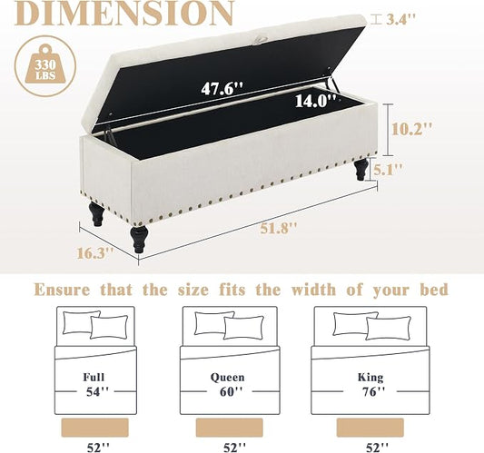 50" Storage Ottoman Bench, Tufted Ottoman - Image 2