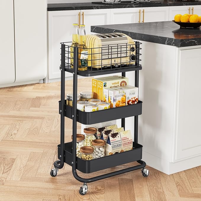KINGRACK 3 Tier Rolling Cart, Metal Mobile Storage Shelf - Image 6
