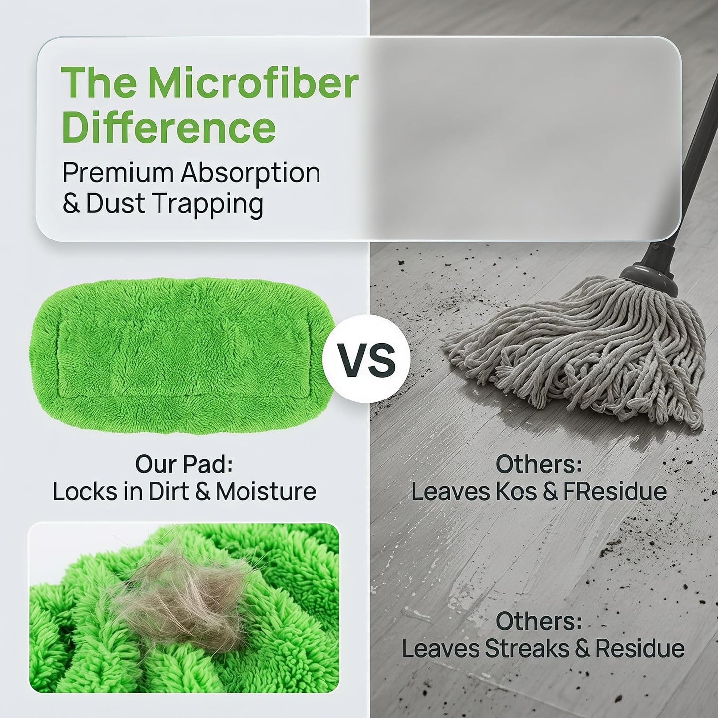 4Pcs Reusable Microfiber Mop Pad, Wall Mop Head Replacement, Washable Microfiber Mops Pads for Cleaning, Soft Absorbent Mops Cover for Wall, Floor, and Ceiling Cleaning Green