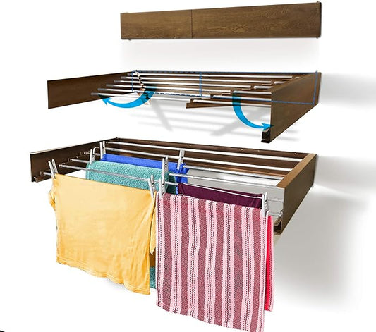 Step Up Laundry Drying Rack, Wall Mounted, Retractable Clothes Drying Rack by StepUpDryingRacks