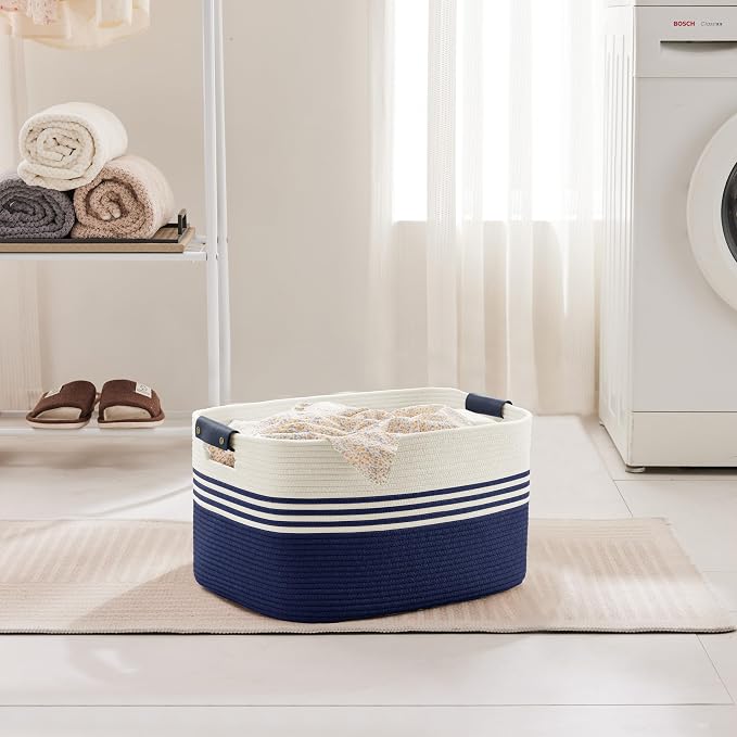 45L Small Laundry Basket with Leather Handles - Image 3
