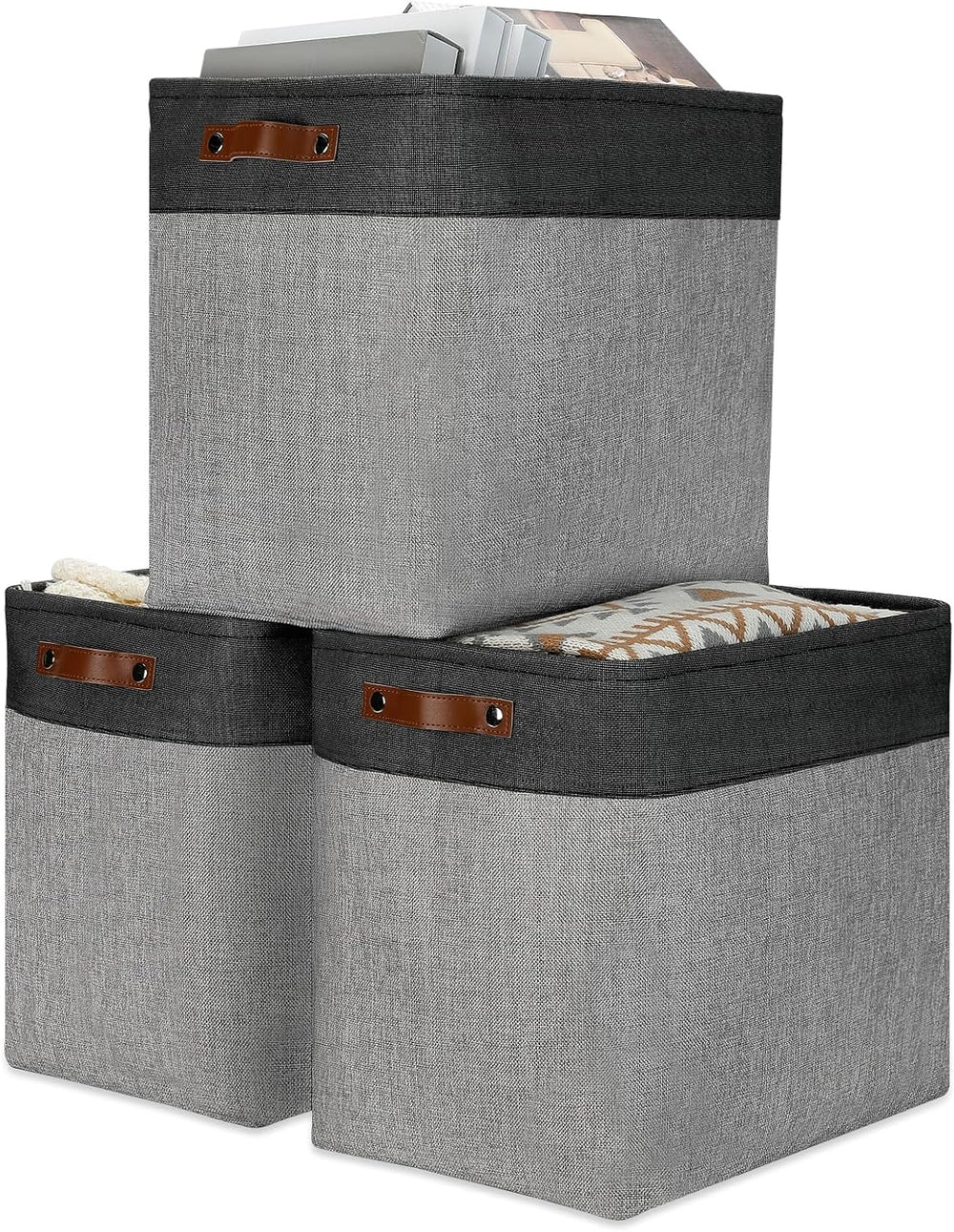 DULLEMELO Grey Storage Baskets for Organizing 3 Pack Fabric Shelf Baskets for