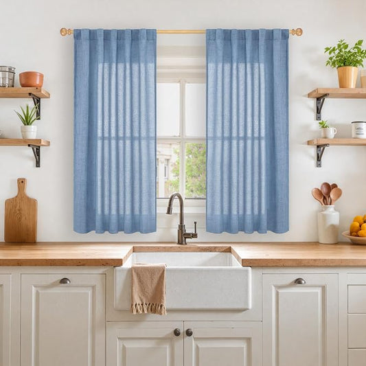 YoungsTex Denim Blue Short Linen Curtains 45 Inches Length - Image 2