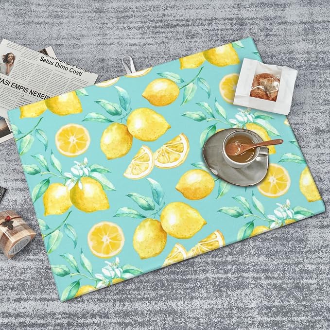 Spring Yellow Lemon Teal Background Microfiber Dish Drying Mat - Image 8
