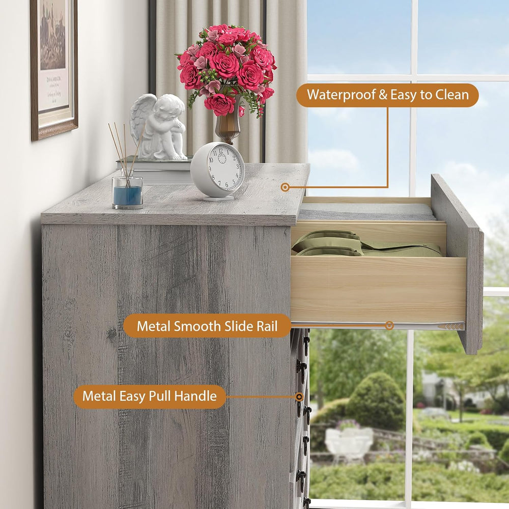 VVFLU Grey 8 Drawer Dresser for Bedroom, Wood Chest of Drawers, Large Storage...
