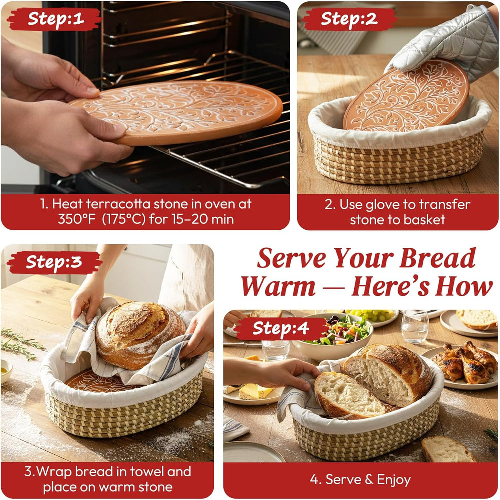 Bread Baskets for Serving with Stone (Large Oval 13.8 x 9.5) for Bakers