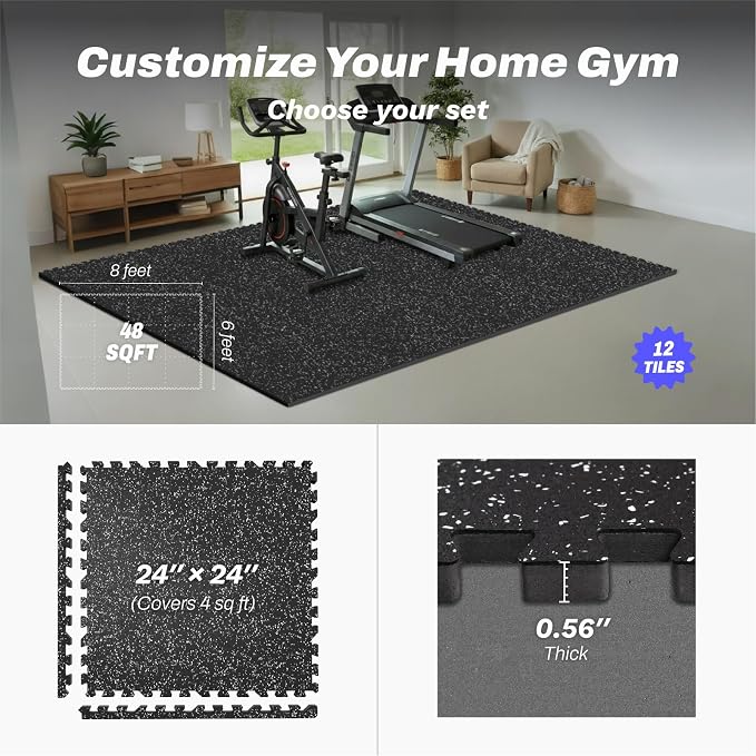 AIRHOP 0.56in Thick 48 Sq Ft Exercise Equipment Mats, 12 Tiles Upgraded Rubber - Image 4