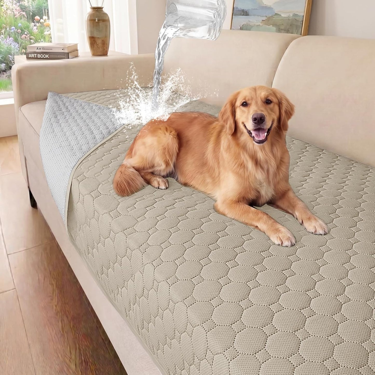 Turquoize Waterproof Couch Cover for Dogs Washable Sofa Cover with Non-Slip Backing Soft Sofa Slipcovers Pet Couch Cushion Protector for 3 Cushion Sofa, Sectional & Loveseat Cover (36x94, Beige)