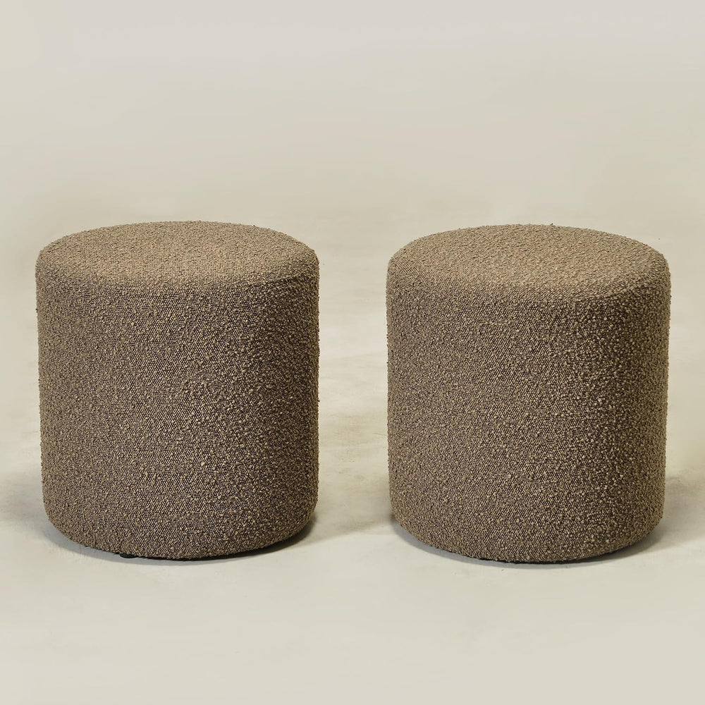 KINWELL Modern Round Boucle Ottoman Set of 2 (18" Dx 18" W x 18&quo...
