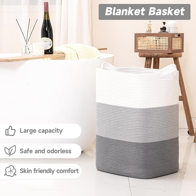 CLHMILY&Z 95L Laundry Basket Rectangular Grey Rope - Image 2