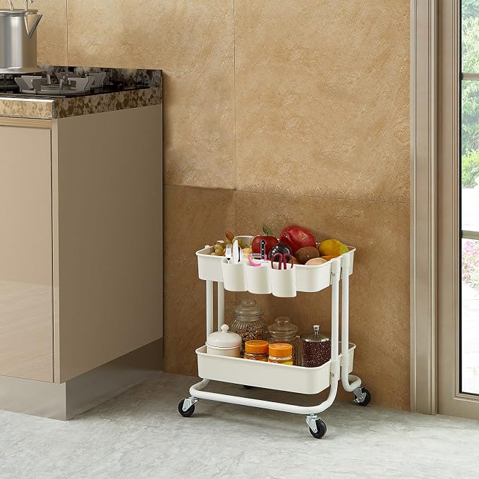 2-Tier Utility Rolling Cart Storage Sofa Side Table - Image 6