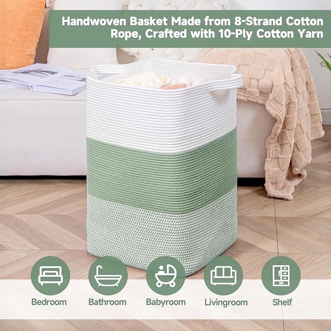 CLHMILY&Z 95L Laundry Basket Rectangular Green Rope - Image 3