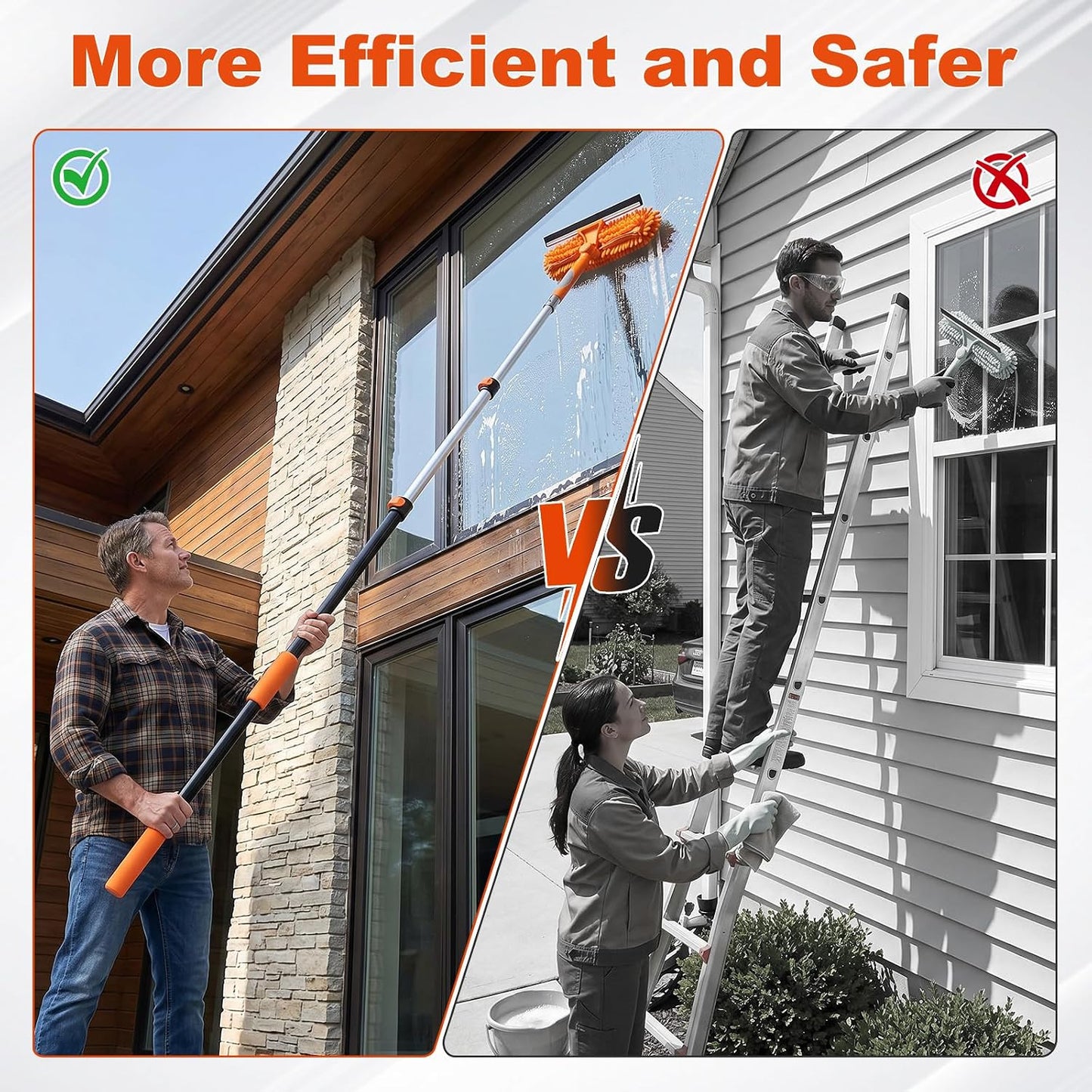 20 Foot High Ceiling Fan Cleaner Duster Kit with 5-12ft Heavy Duty Extension Pole, Microfiber Feather Duster, Cobweb Duster, Ceiling Fan Duster and Window Squeegee, Long Dusters for Cleaning