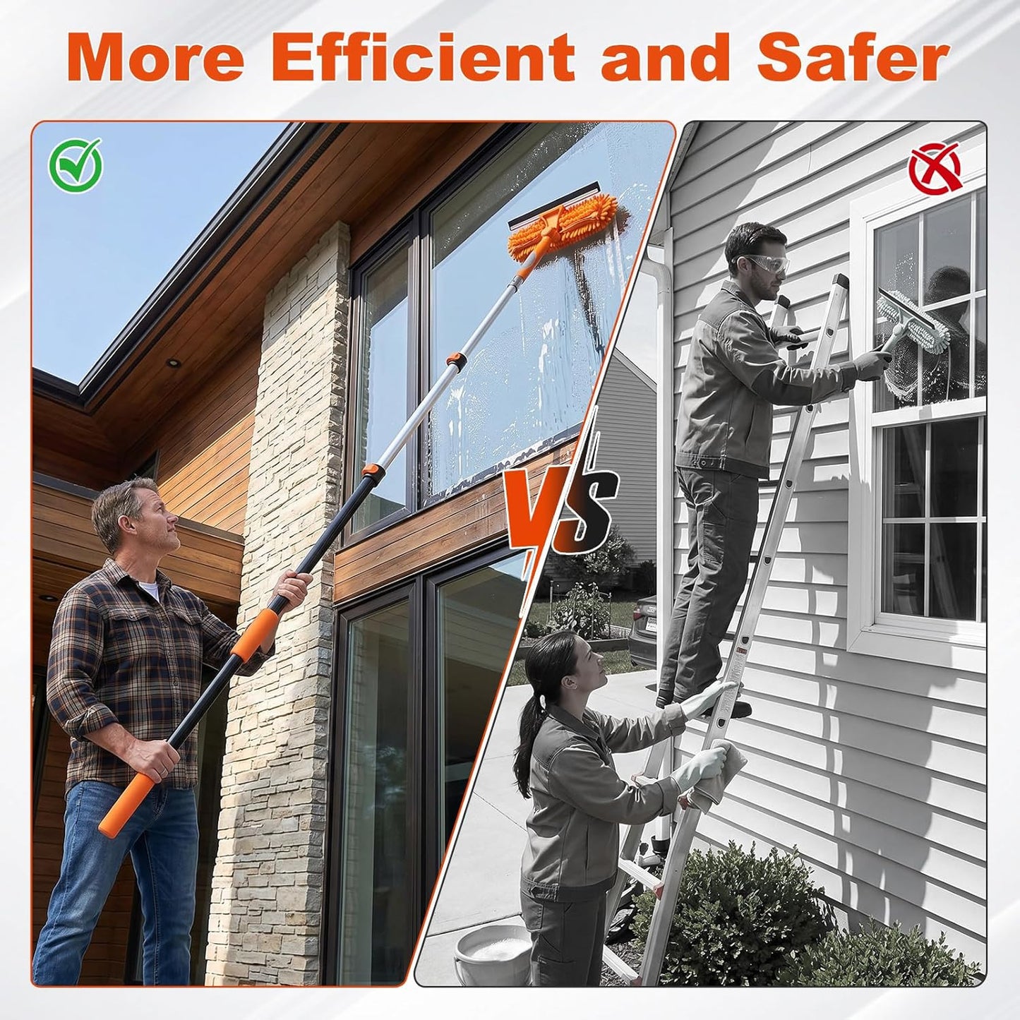 20 Foot High Ceiling Fan Cleaner Duster Kit with 5-12ft Heavy Duty Extension Pole, Microfiber Feather Duster, Cobweb Duster, Ceiling Fan Duster and Window Squeegee, Long Dusters for Cleaning