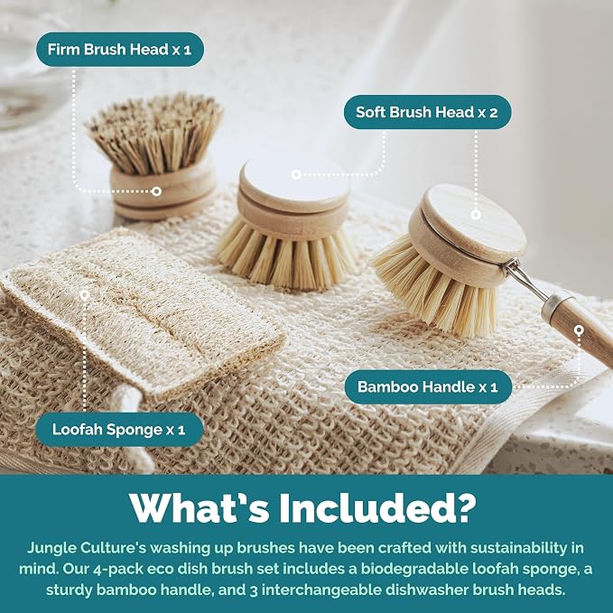 Jungle Culture 4 Piece Bamboo Dish Brush Set - Image 2