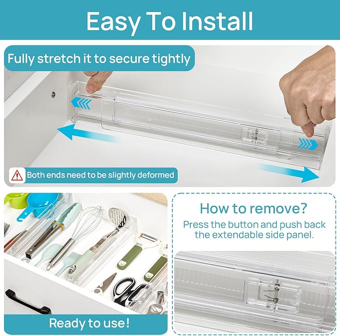 Vtopmart 4 Pack Shallow Drawer Dividers, 2.36" High 12.67"-21.14" Adjustable - Image 8