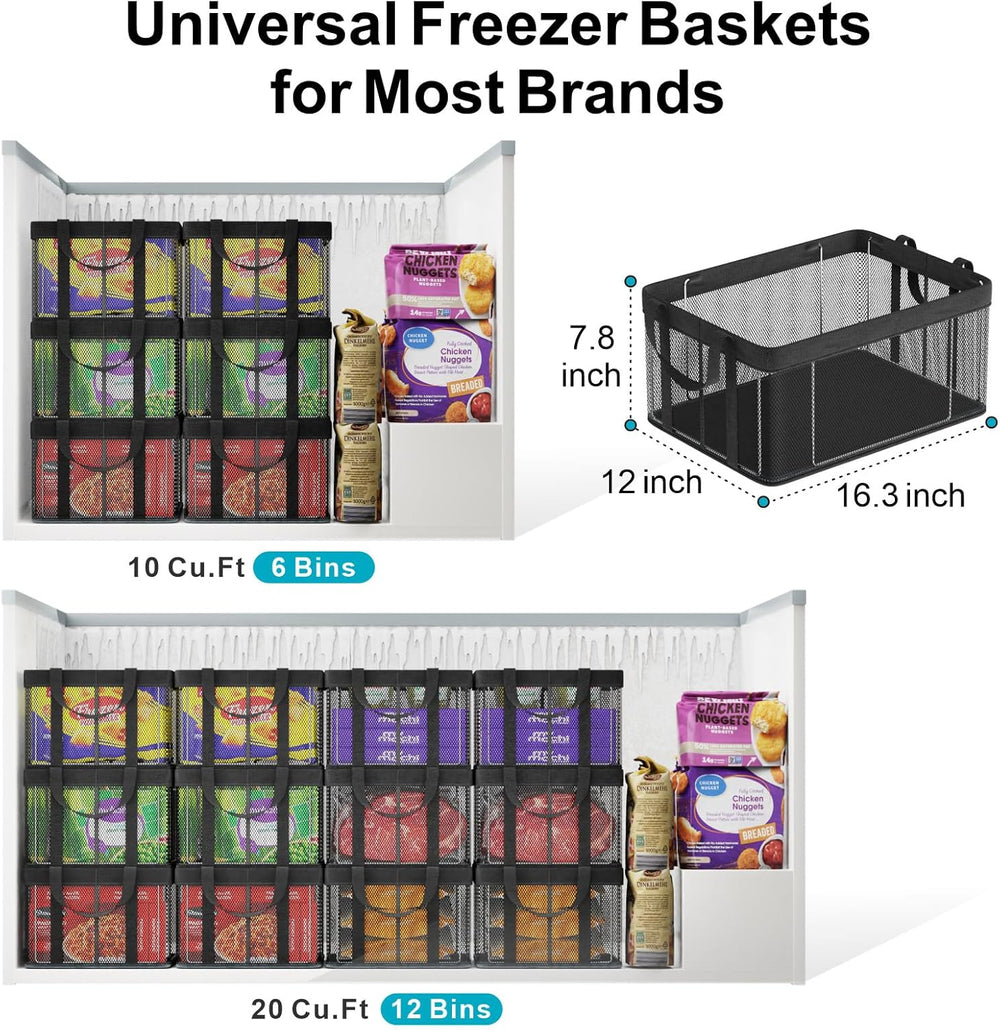 iSPECLE Deep Freezer Organizer Bins - Sturdy Fabric & Steel Support, 4 Pack