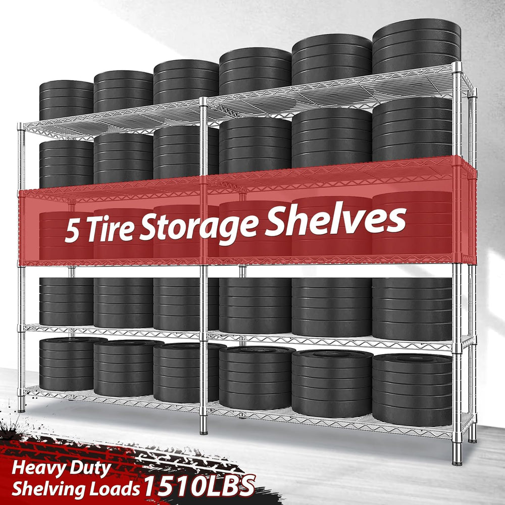 REIBII 69.8" W Storage Shelves 1510LBS Wire Shelving Unit 5 Tier Metal S...