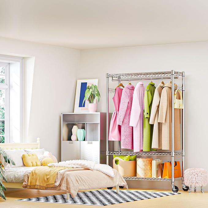 Heavy Duty Rolling Garment Rack 3 Tiers Adjustable Wire Shelving Clothes Rack - Image 6