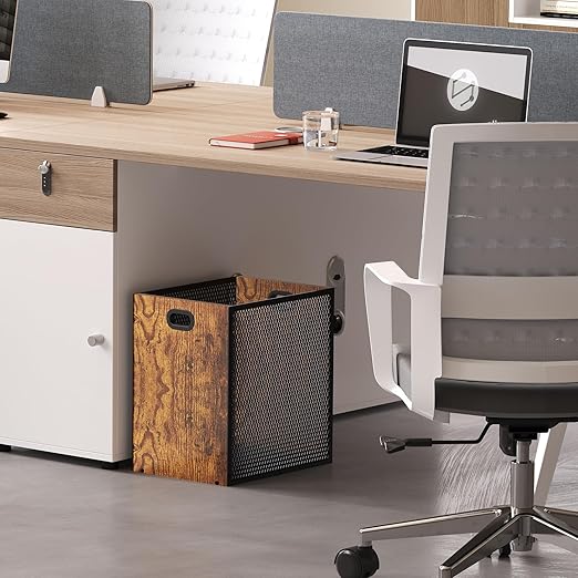 Retro Office Trash Can, Iron and Wood Combination Bedroom Garbage Can, - Image 4