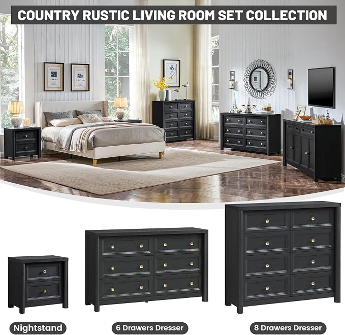 Black Dresser, Farmhouse 6 Drawer Dresser - Image 3