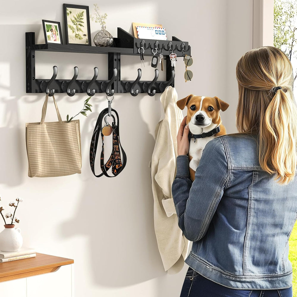 Evermagin 29" Coat Rack Wall Mount with Shelf & 11 Hooks, Entryway, ...