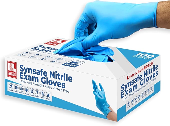 Synsafe 4 Mil - Blue Nitrile Exam Gloves –Disposable Latex Free & Powder Free – by LONDONLABS