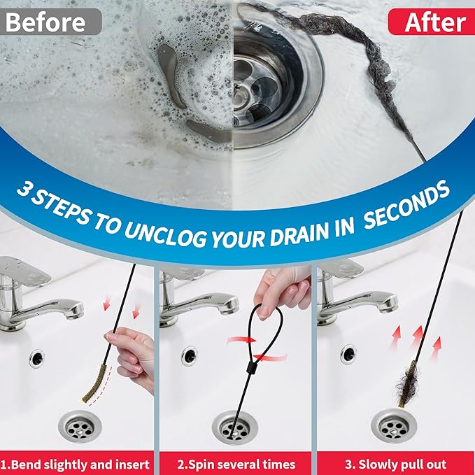 30 Inches Drain Snake Hair Clog Remover, Upgraded Anti-break Metal Plumbing - Image 5