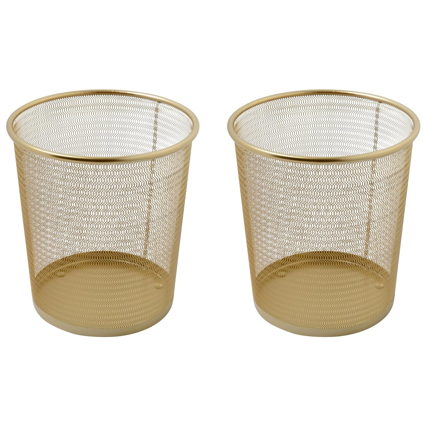 Martha Stewart Ryder 4.5 Gallon Mesh Metal Wastebaskets, Gold, 2-Pack | Steel Mesh, Gold Finish