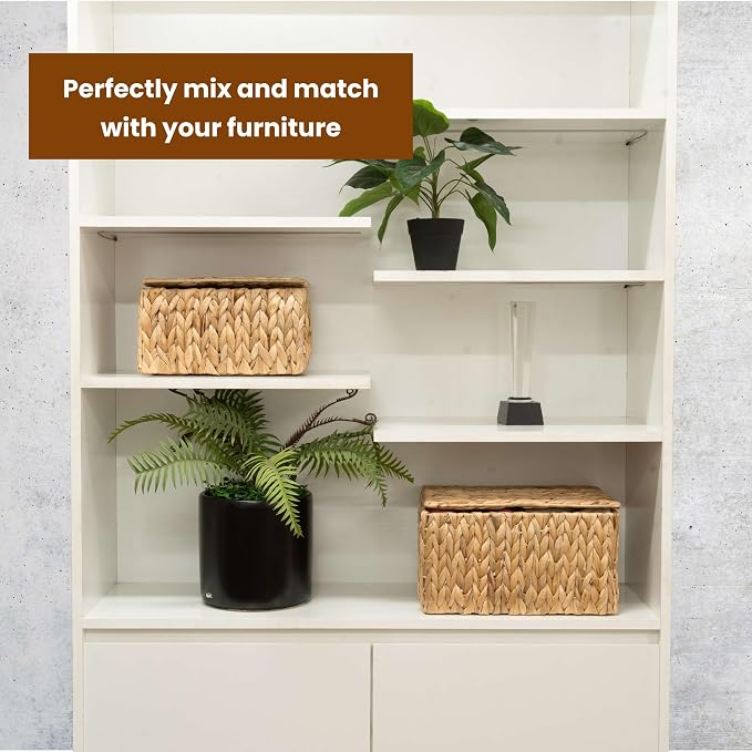 Wicker Storage Baskets with Lid, Set 2 Basket With Lid Decorative Storage - Image 4