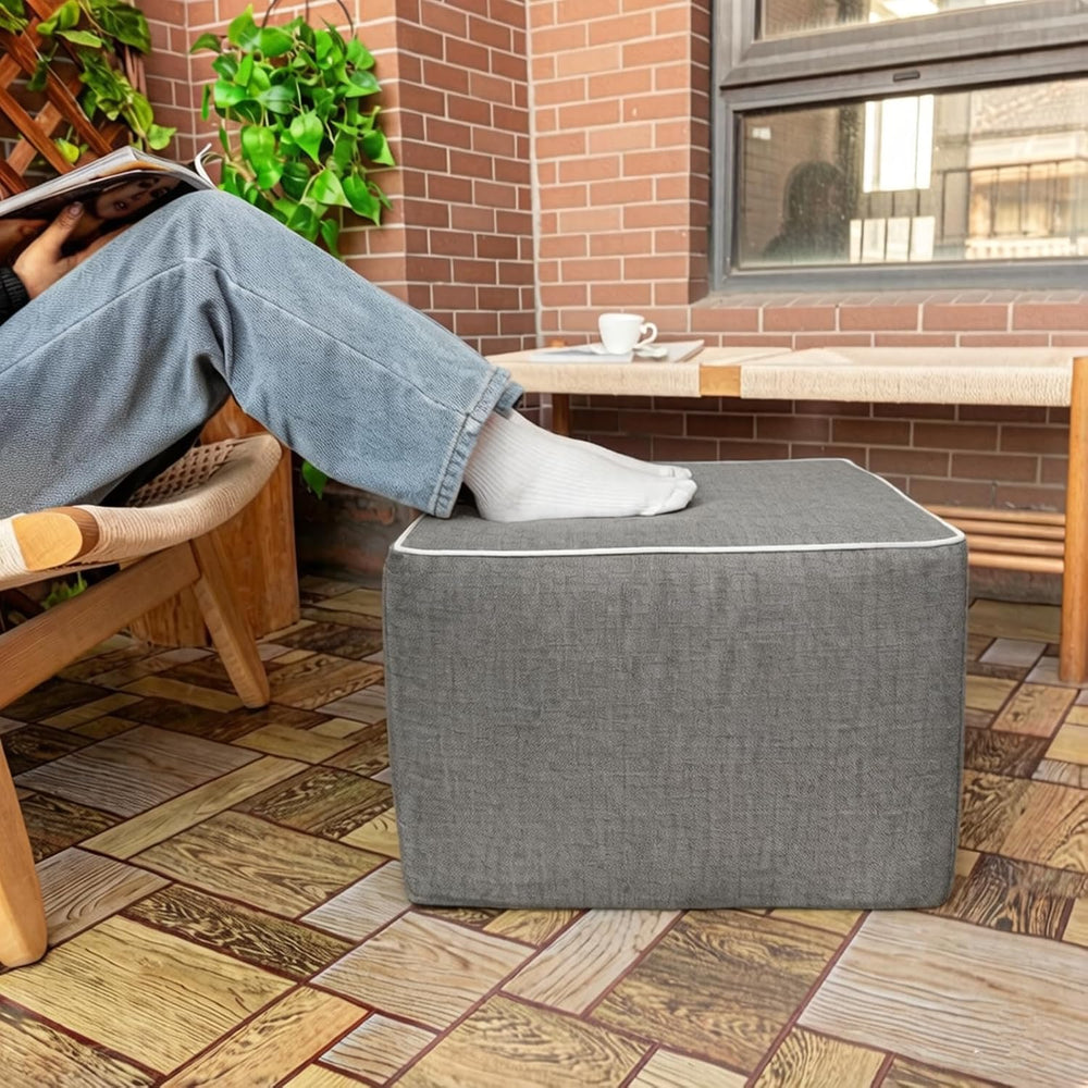 Outdoor Square Ottoman,Pouf Foot Rest for Patio Waterproof,Gray,20x20x14In
