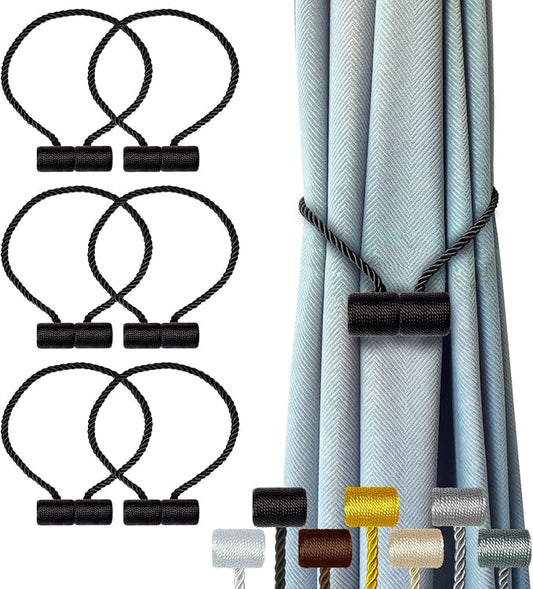 Hion Magnetic Curtain Tiebacks Black 6 Pack, Curtain Tiebacks Buckles Holdbacks by Hion