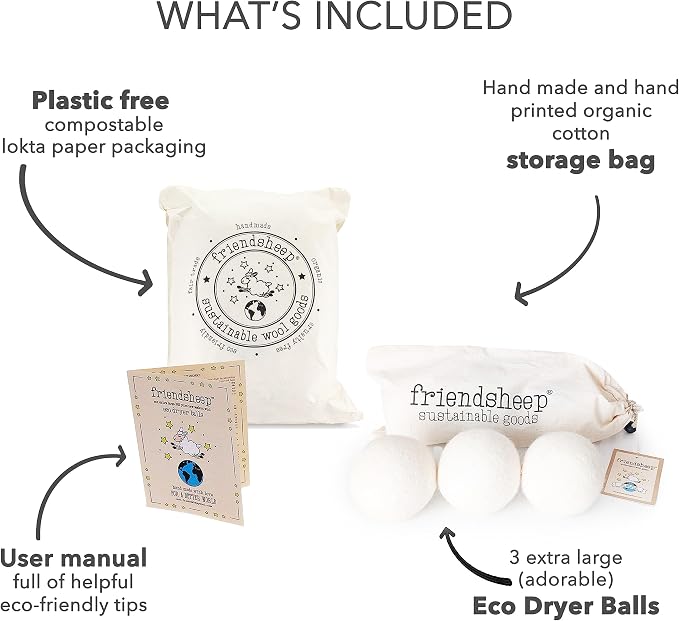 Friendsheep Wool Dryer Balls, Organic Reusable Fabric Softener Alternative - Image 2