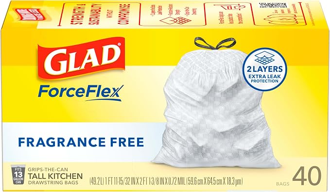 Glad ForceFlex Tall Kitchen Drawstring Trash Bags, 13 Gal, Fragrance Free - Image 9