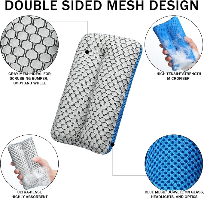 Two Sided Bug and Tar Sponge Microfiber Bug Scrubber Car Sponge - Image 3