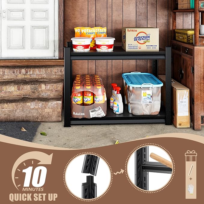 40" W 2-Tier Garage Shelving Heavy Duty, 1000LBS Loads Garage Storage Shelves - Image 6