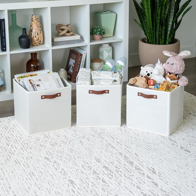 OrganiHaus White 12x12 Fabric Storage Bins - Image 4