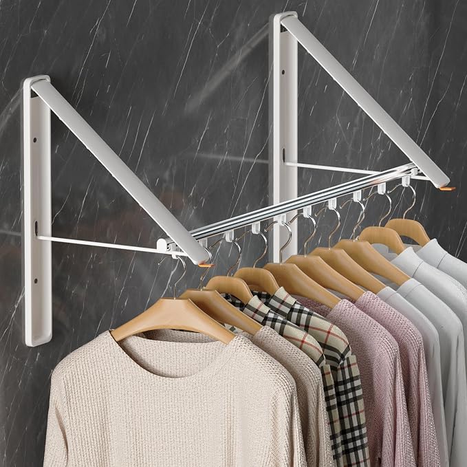 Dr.DJ Clothes Drying Rack with Rod, Wall-Mounted Retractable & Foldable Clothes by DrDJ