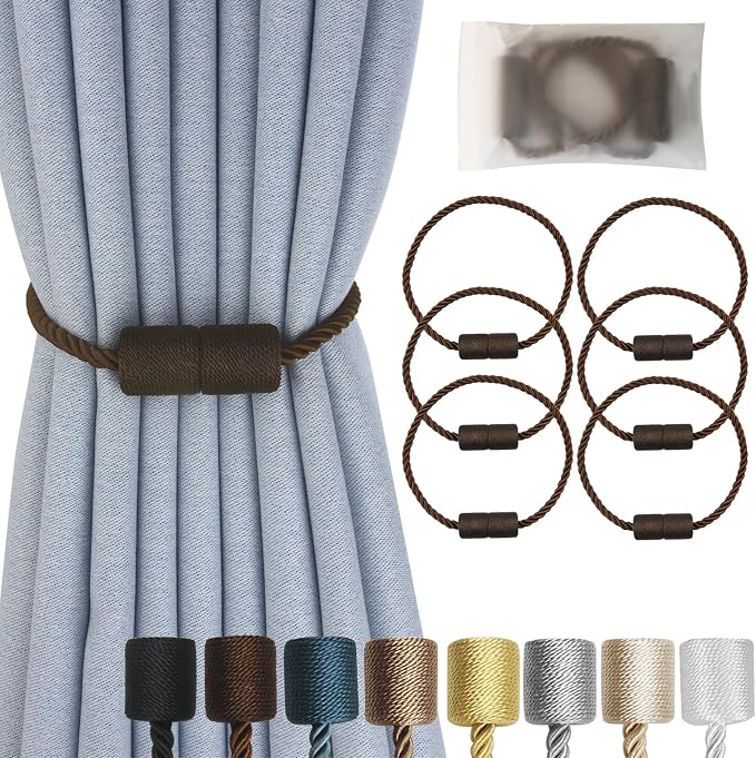 Magnetic Curtain Tiebacks 6 Pack Coffee Curtain Rope Tieback Curtain Holders by CURTAINTIEBACKS