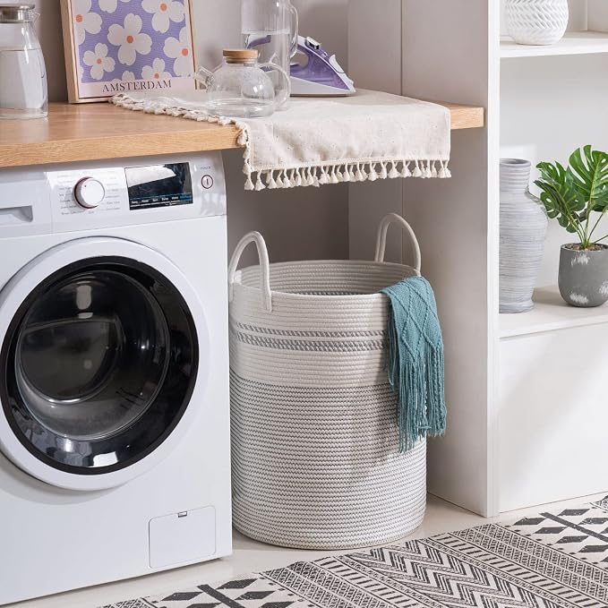 YOUDENOVA Woven Rope Laundry Hamper Basket, 58L Tall Luandry Basket, Baby - Image 6