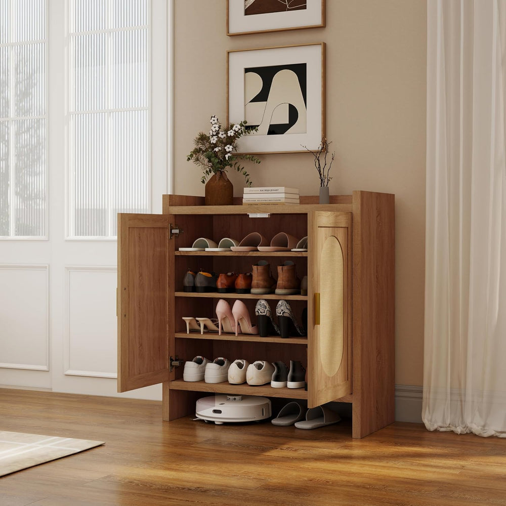 Panana 5 Layer Farmhouse Style Shoe Cabinet, Wooden Freestanding Shoe Rack wi...