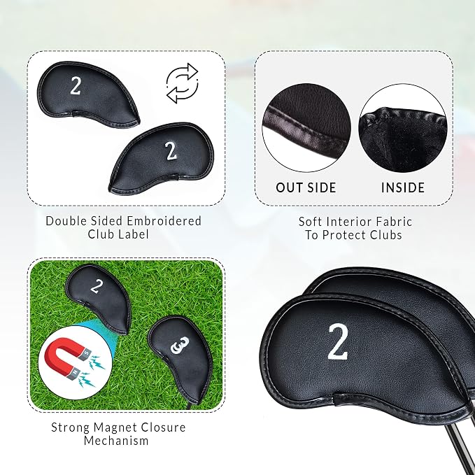 Premium Magnetic Leather Iron and Wedge Golf Club Head Covers | Set of 10 | - Image 3