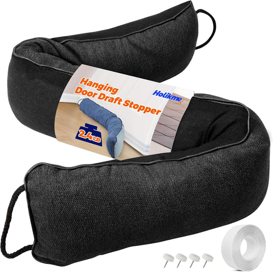 Holikme Weighted Door Draft Stopper - Under Door Seal, 36inch Black | Heavy Duty Fabric, Removable Washable Cover, Hook-and-Loop Fasteners Included, Soundproof & Thermal Insulation, Energy Saving
