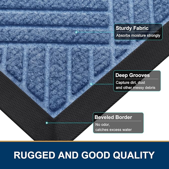 Smiry Front Door Mat Outside Entrance, Heavy Duty Outdoor Indoor Natural Rubber - Image 4